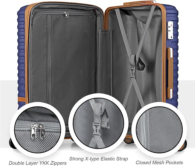 Joyway Carry On Luggage 20 Inch Expandable Suitcase with Spinner Wheel, 4 Piece Hard Shell Luggage Set with TSA Lock(Navy brown)