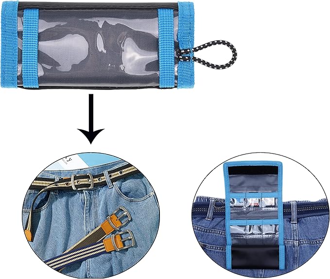 Memory Card Wallet - SD Card Storage - Slim and Foldable with Transparent Slots - Can Carry Up to 15 SD Cards - Straps with Tether Included - (Black/Blue)
