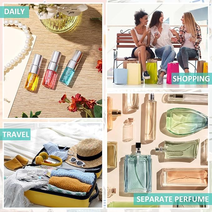 Zhehao 1 Pcs Mini Spray Bottles 2 ml Clear Glass Perfume Bottles Refillable Fine Mist Perfume Atomizer Portable Empty Sample Containers for Cleaning, Essential Oils, Travel (Silver Cap)