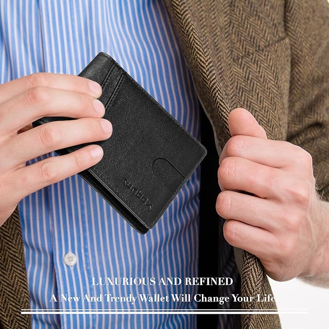 RUNBOX Wallet for Men -Slim Rfid Leather Mens Bifold Novelty Wallets 2 ID Window With Gift Box Men's Accessories | Slim