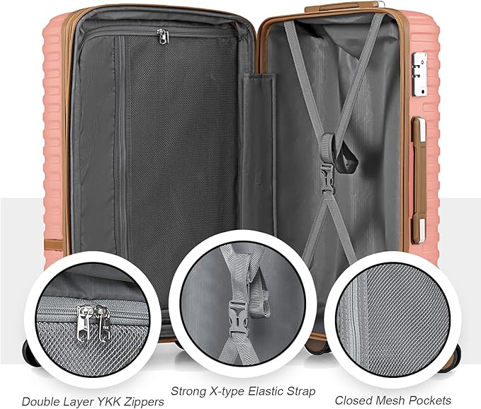 Joyway Luggage Set 3 Piece Suitcase Sets with Spinner Wheel,Hardside Expandable Travel Laggage with TSA Lock (20/24/28 Pink brown