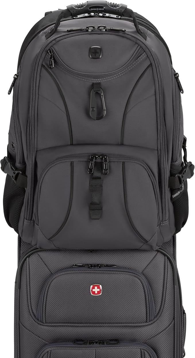 SWISSGEAR Sion 2-Piece Travel Set, Softside Expandable Carry-On Spinner Bundled with 1900 ScanSmart 17" Laptop Backpack with RFID Blocking & Tech Organization, Dark Grey