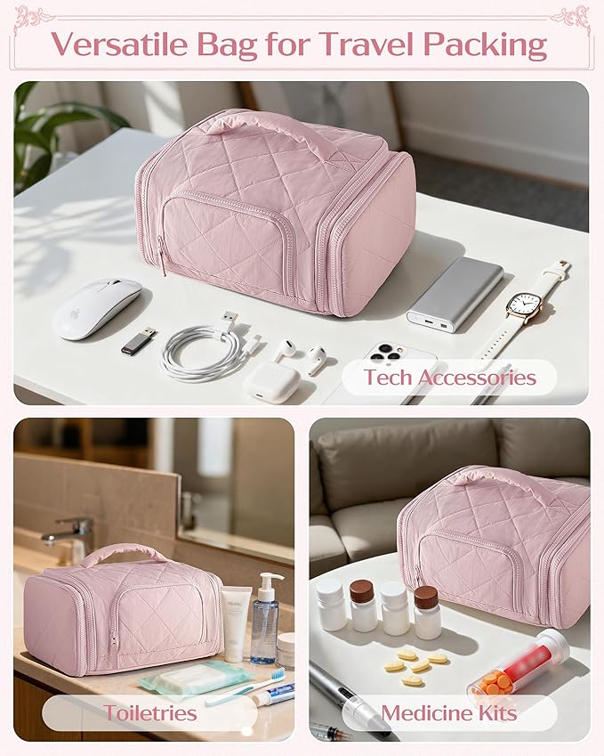Marscamd Cable Organizer Bag, Travel Cord & Charger Organizer Pouch for Tech Accessories & Electronics, Home Storage, Pink