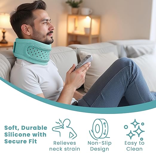 Neck Brace for Neck Pain and Support, Neck Support for Pain Breathable Cervicorrect Brace Adjustable Soft Silicone Foam, Cervical Collar for Sleeping, Relieving Spinal Pressure (Mint)