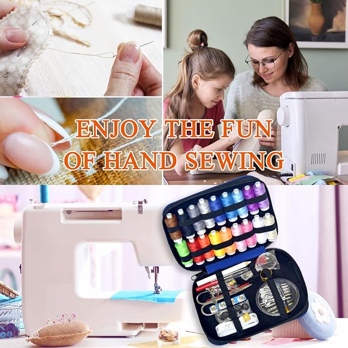 Sewing Kit with Case Portable Sewing Supplies for Home Traveler, Adults, Beginner, Emergency, Contains 18 Sewing Thread, Scissors, Needles, Measure etc,Very Dark Royal Blue