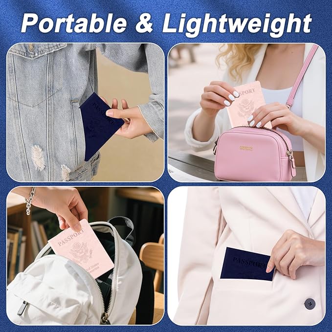 Passport Holder, Passport Holder for Travel, Travel Passport Holders Must Haves for Women Men, Passport Cover Passport Wallet Case Holders for Travels Cruise Ship Essentials, Dark Blue & Rose Gold