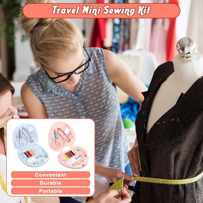 2 Pcs Travel Sewing Kit Mini Sewing Kit Portable Handheld Machine Travel Size Professional Portable Needle and Thread Kits Mini Heart Shaped Essentials Materials with Scissors, Threads, Needles
