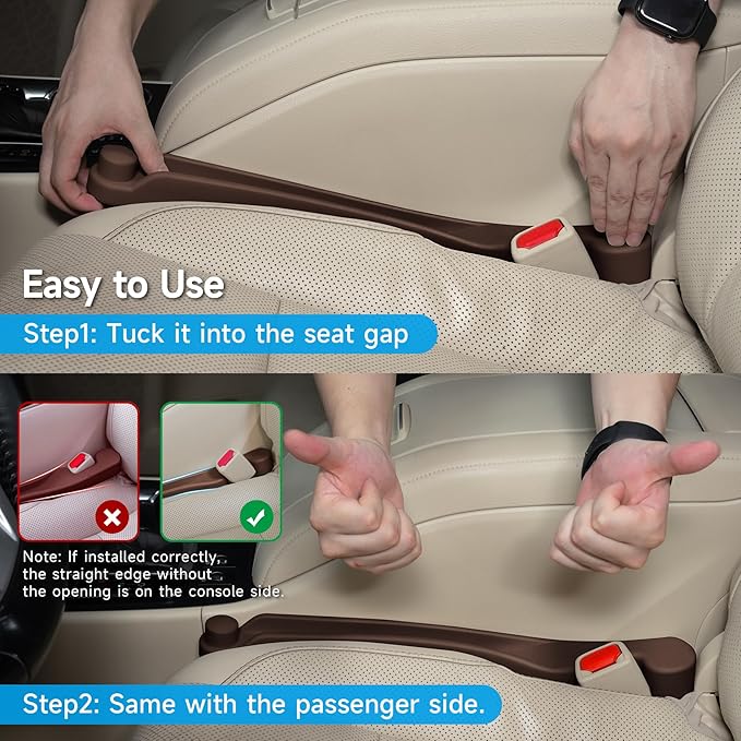 Givifive Car Seat Gap Filler Set of 2, 3IN1 Seat Side Gap Filler Plug with Storage Slot & Hook Function, Soft Foam Universal Fit Car SUV Truck Fill Gap Between Seats Console Organizer(Dark Brown)