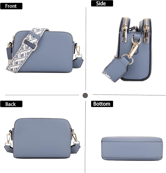 EVVE Crossbody Bags for Women Trendy Triple Zip Small Crossbody Camera Bag Purse with Wide Guitar Strap