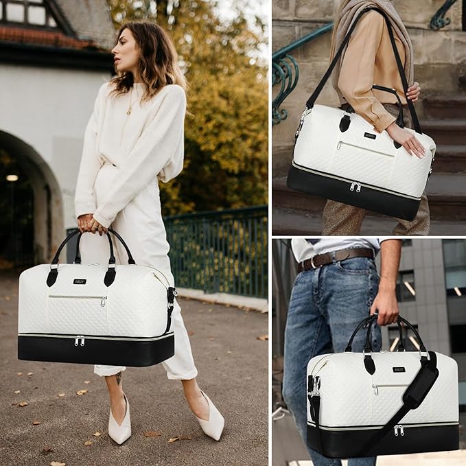 ITIEZY Weekender Overnight Bag for Women - Large Travel Duffel Bag with Shoe Compartment, Gym Duffel Bag Hospital Bag Carry On Tote Bags for Airplanes with Crossbody Bag Toiletry Bag 3Pcs Set