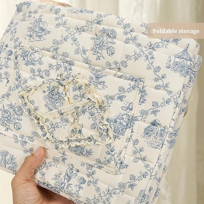 Floral Fabric Storage Basket Car Interior Storage Basket Underwear Sundries Laundry Baskets Supplies Home Organizer Bag (blue 2)
