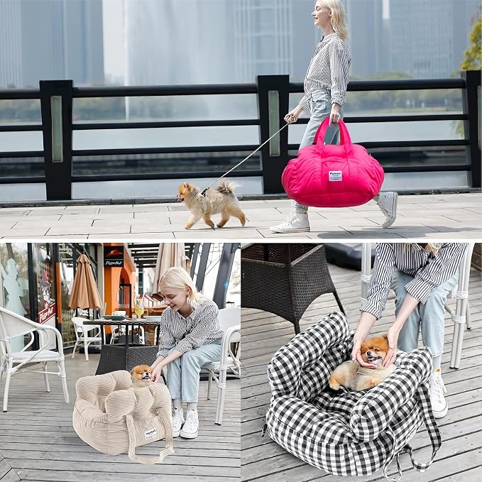 Dog Car Seat for Small Dogs, Portable Puppy Car Seat of Easy Installation, Fashionable Pet Carrier Bag with Large Pockets, Machine Washable Dog Booster Seat (Checkered Navy)
