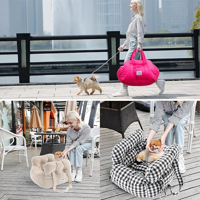 Dog Car Seat for Small Dogs, Portable Puppy Car Seat of Easy Installation, Fashionable Pet Carrier Bag with Large Pockets, Machine Washable Dog Booster Seat (Striped Blue)