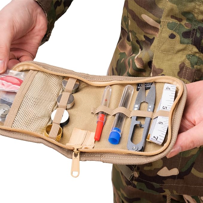 Military Sewing Kit, Army Survival Sewing Kit with Buttons for Men, Women, Small Repair Sewing Tools with Zipper in Nylon Case for Adults Basic for Home, Outdoor, Tactical EDC Sew Kit (Coyote, 1 Pack)