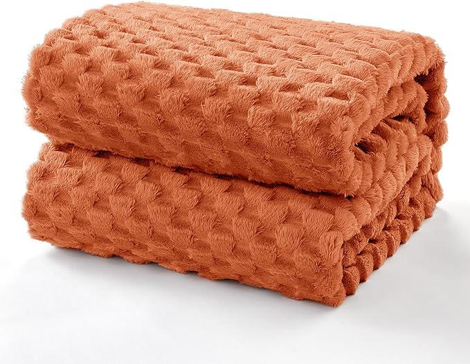 EXQ Home Fall Throw Blanket for Couch or Bed - 3D Imitation Turtle Shell Jacquard Decorative Fleece Blankets - Cozy Soft Fuzzy Flannel Blanket Suitable for All Seasons(50"×60",Orange)