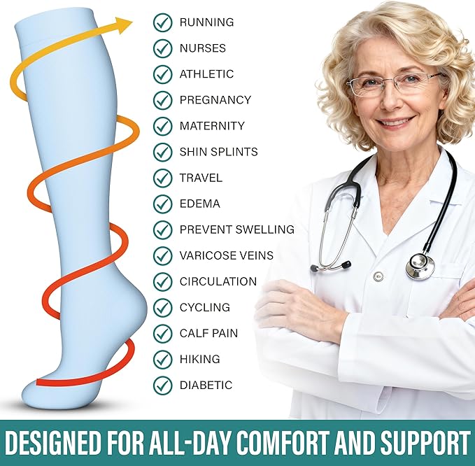 Acture 6 Pack Compression Socks for Women and Men - Knee High for Medical, Running, Nurses, Travel