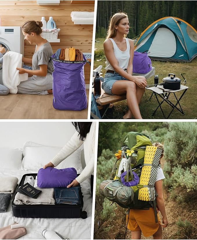 Travel Compression Laundry Bag for Dirty Clothes, Pump-Free Vacuum Space Saver Bag, Reusable Waterproof Wet Dry Bag, Travel Laundry Bag for Luggage, Packing, Suitcase (1 Pcs)(Purple, L)