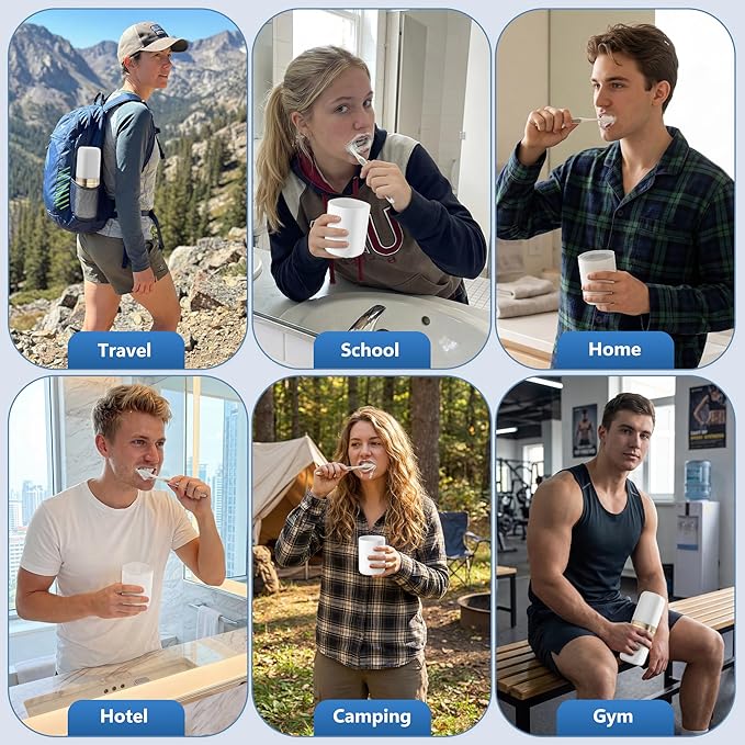 Quatish 4-in-1 Toothbrush Travel Case, Portable Toothbrush Holder with 4 Rinse Cups, Large-Capacity Storage for Toothbrush & Toothpaste, Ideal for Travel, Home, Camping, Gym, Business Trip (White)