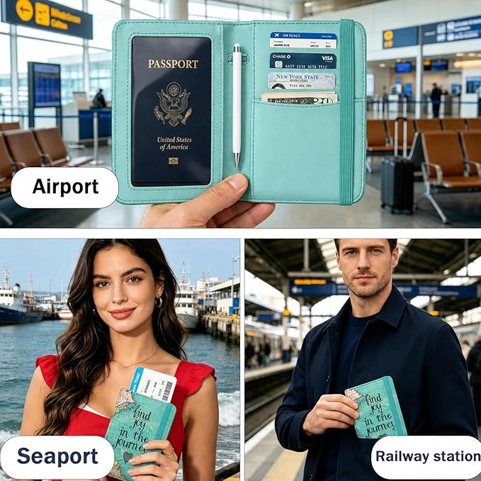 ZOPPEN RFID Blocking Passport Holder for Travel – PU Leather Waterproof Lightweight Passport Cover Wallet for Women Men, Travel Organizer with Card Slots for Airline Tickets & Passport Book, Map