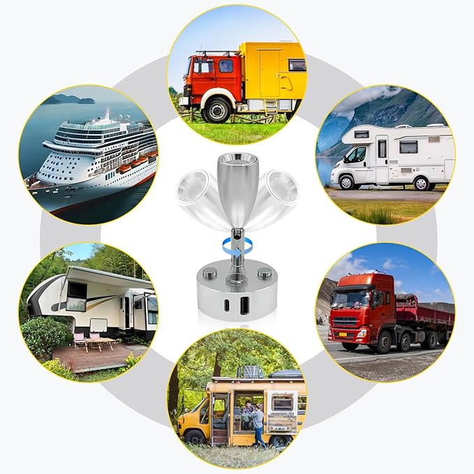 12V LED RV Interior Reading Light, Dimmable, with Dual USB Ports, RV Bedside Reading Light with Touch Switch, for Campers and Travel Trailers