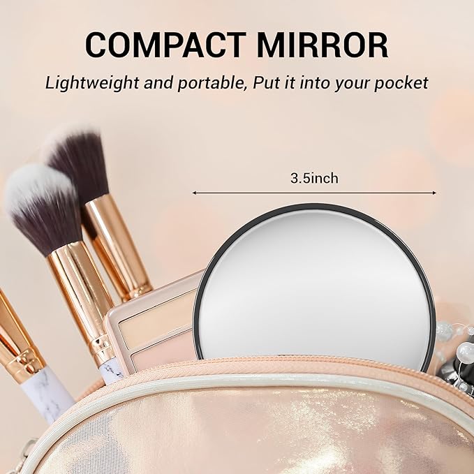 10X Magnifying Mirror, Magnified Mirrors 3.5" with Two Suction Cups and Tweezers, Travel Magnifyied Mirror Set Comes with Portable Storage Bag, Small Magnifying Mirrors for Travel(Black)