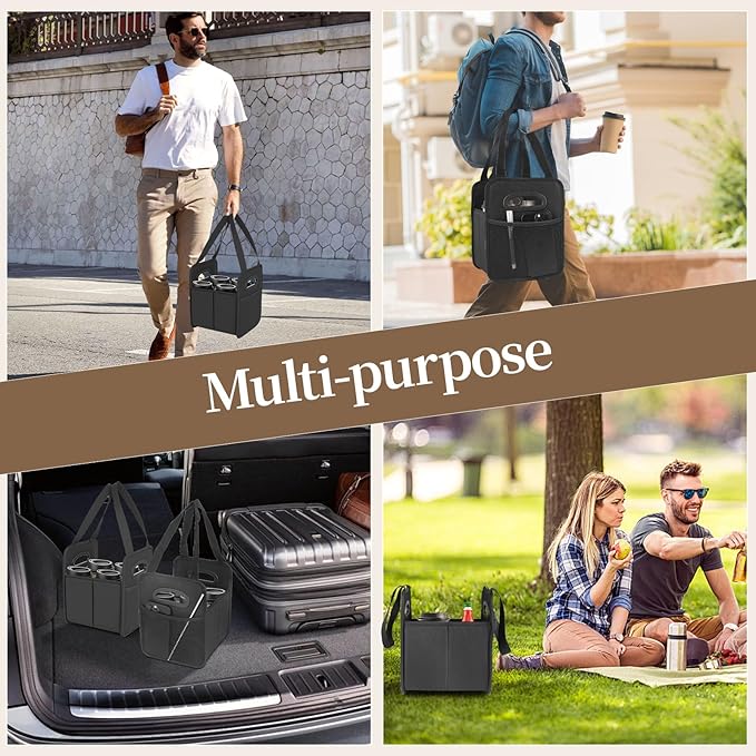 Foyego 4 Cup Drink Carrier with Handle, Reusable Cup Carriers for Drinks, Portable Foldable Insulated Coffee Cup Drink Holder for Delivery and Caddy
