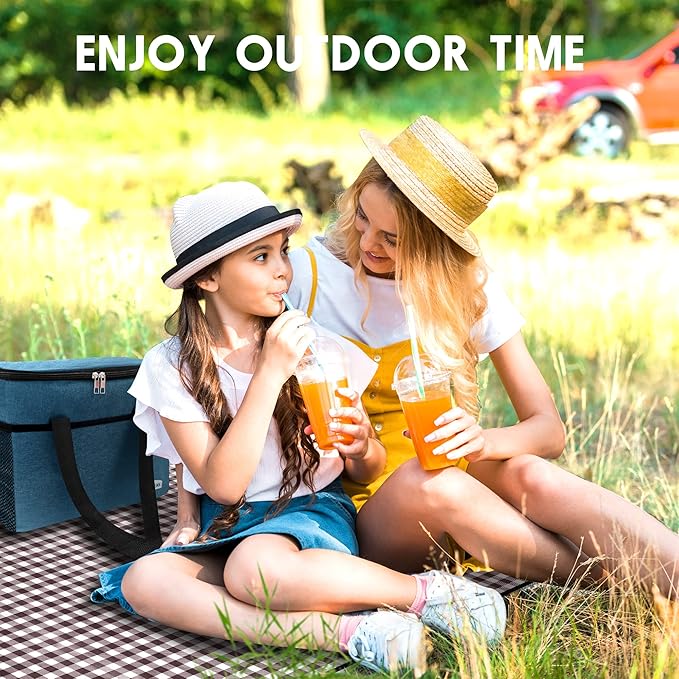 SAMSIER Outdoor Picnic Blankets Waterproof Foldable Sandproof, Extra Large Gingham Cute Picnic Mat Washable Portable for Park Beach Camping Courtyard (Coffee, 80"×80")