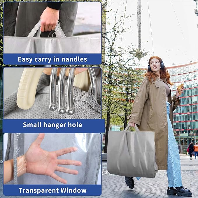 Garment Bags for Hanging Clothes and Travel with 4" Gusseted, Suit Cover for Clothes,Coats,Suit,Jackets,Dress,Shirts,Skirt. (Grey-50"-Double zipper-Thickened 80G Non-woven Fabric)