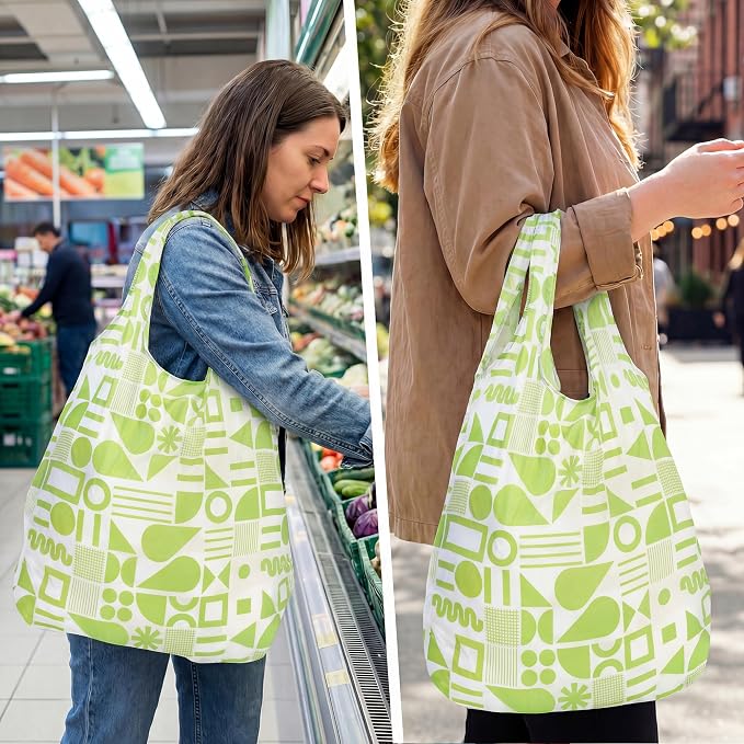 Stelle Lightweight Reusable Grocery Bag with Handles Ripstop Nylon Foldable Tote Shopping Bags for Travel and Groceries