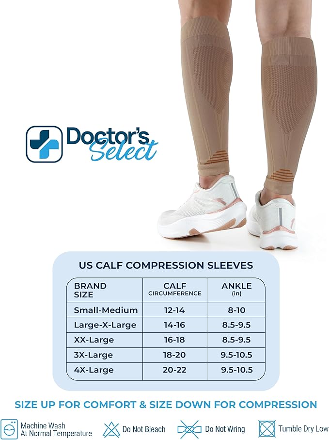 Doctor's Select 2 Pairs Copper Calf Compression Sleeve - Leg Compression Sleeves for Women & Men, Shin Splint Relief