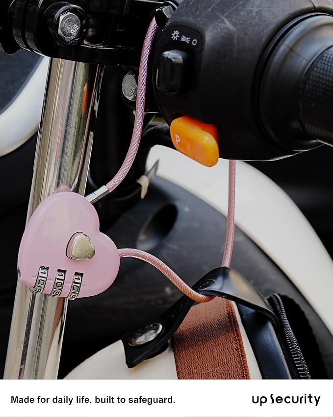 Small Cable Lock with Combination, Combo Lock with Code, Pink Cable Padlock for Luggage, Cabinet, Closet, French Fridge Door, Stroller, Bike Helmet, Pet Cage, Pool Gate, Outdoor Fence