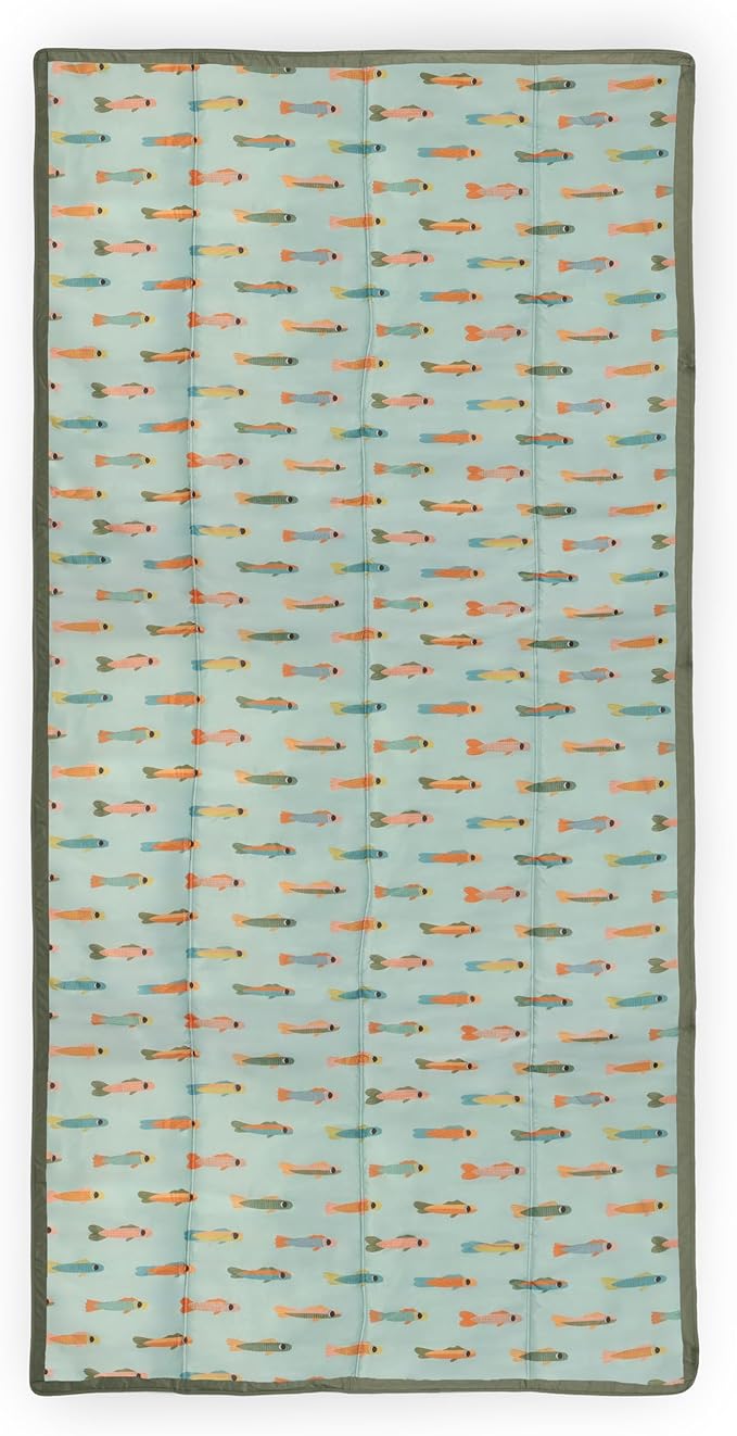Little Unicorn 5'x10' XL Outdoor Family Picnic & Beach Blanket | Durable & Water-Resistant Fabric | Compact Fold & Easily Wipes Clean | Zipper Pocket (Minnow Pond)