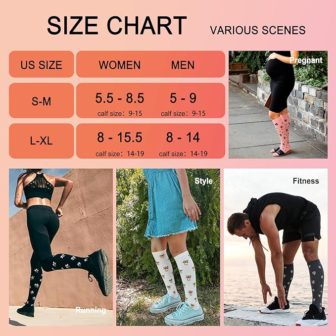 4 Pairs Compression Socks for Women Circulation-Best Support for Nurses,Running,Athletic,Travel