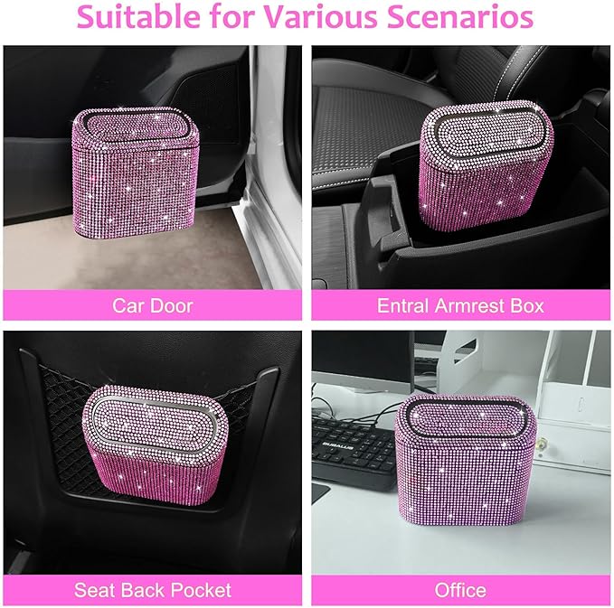 Accmor Car Trash Can with Lid, Mini Auto Dustbin Garbage Can, Car Accessories for Interior, Vehicle Can Garbage Bin with 30pcs Trash Bags, Multipurpose Organizers for Home, Office, Cars, SUV, Truck