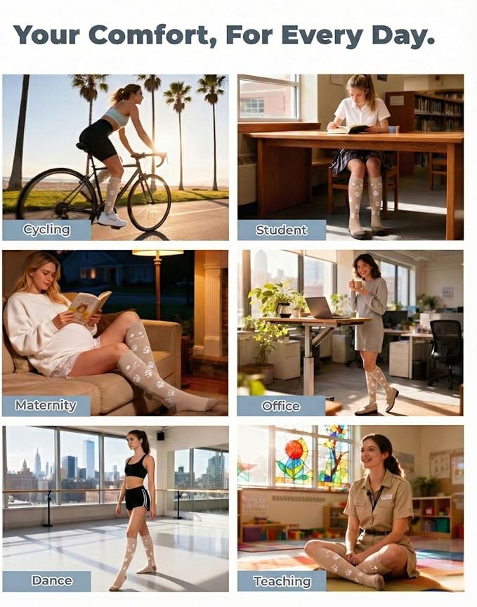 Compression Socks for Women 15-20 mmHg, Viscose from Bamboo, 3-Pair Knee High for Flying, Work & All-Day Comfort