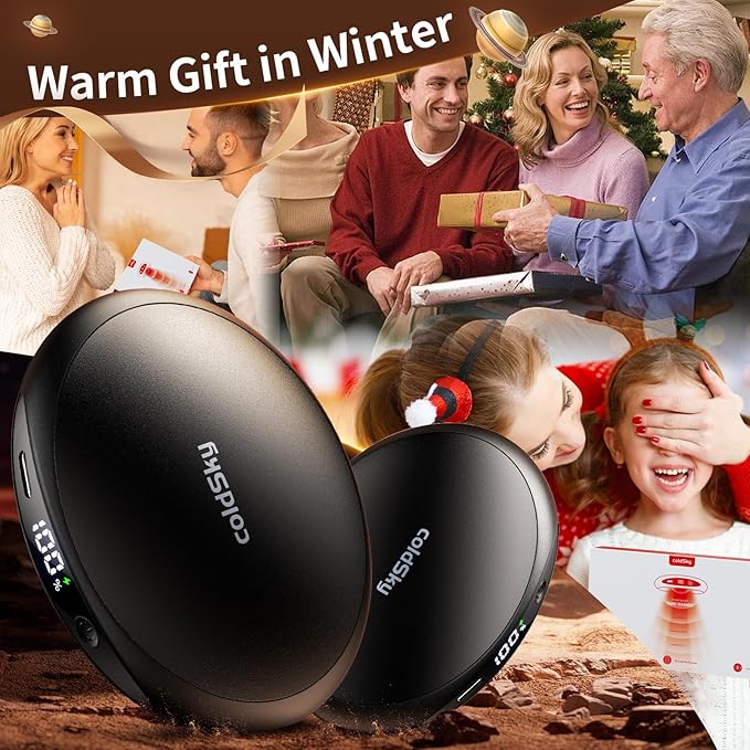 Hand Warmers Rechargeable 2 Pack, AI Temperature Control Electric Handwarmers, Stone Shape Portable Pocket Heater, Great Gift for Christmas Hunting, Golf, Camping Black