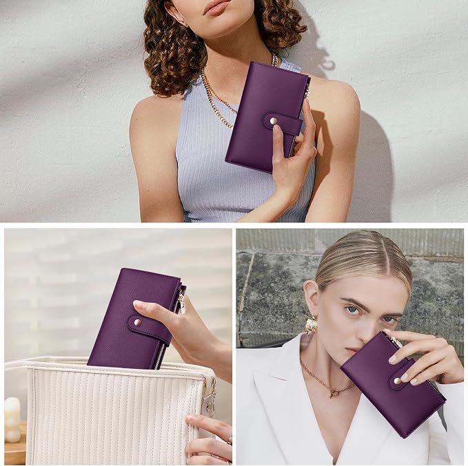 yiijay Womens Wallet RFID Blocking Vegan Leather Trifold Clutch Credit Card Holder Ladies Travel Wallet Purse with Pen Holder