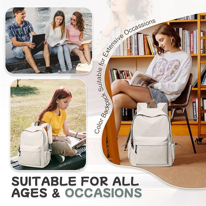 VECAVE School Backpack for Women Men, Lightweight Travel Casual Daypack Laptop Rucksack, Waterproof College High Secondary School Bags Bookbag for Boys Girls Teens BeigeGreen