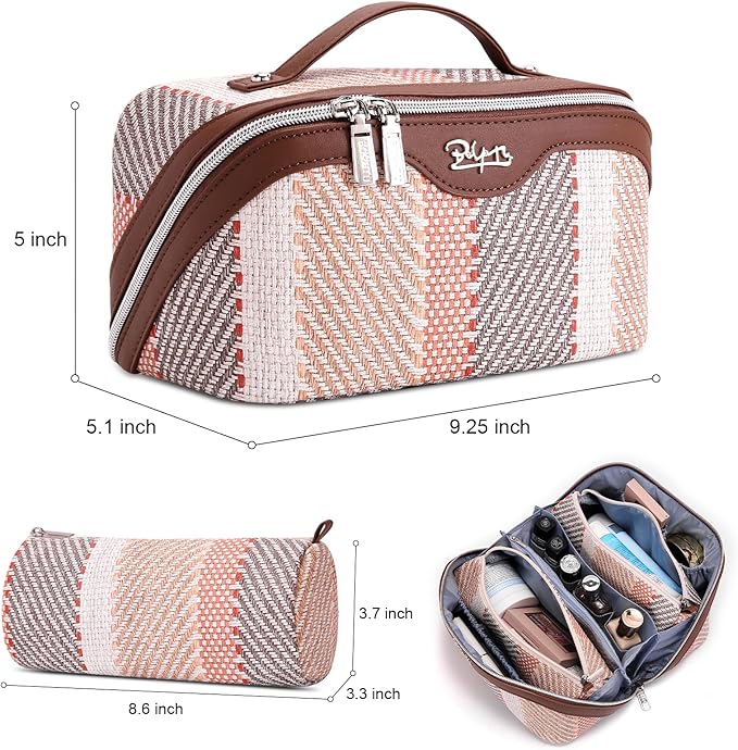 BOYATU Travel Makeup Bag Cosmetic Bag for Women: 3 Pcs Set Make up Bag with Compartments - Waterproof Vegan Leather Toiletry Bags with Handle - Makeup Organizer for Travel Essentials(C-5-Coffee)