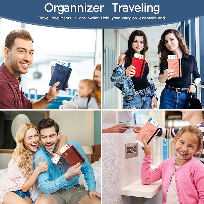 Passport Holder and Card Slot Combo RFID Blocking Leather Personalized Travel Passport Wallet for Men and Women US Passport Cover Protector (Soccer light grey)