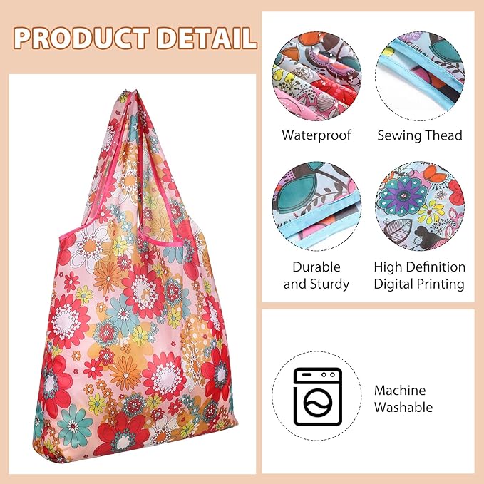 Weewooday 18 Pieces Foldable Reusable Shopping Bags Machine Washable Grocery Bags Waterproof