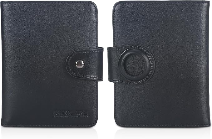 Polare Napa Leather Slim and Soft RFID Blocking wallet For Men Snap Bifold Travel Wallet Passport Holders 2 Passports (Black with AirTag Slot)