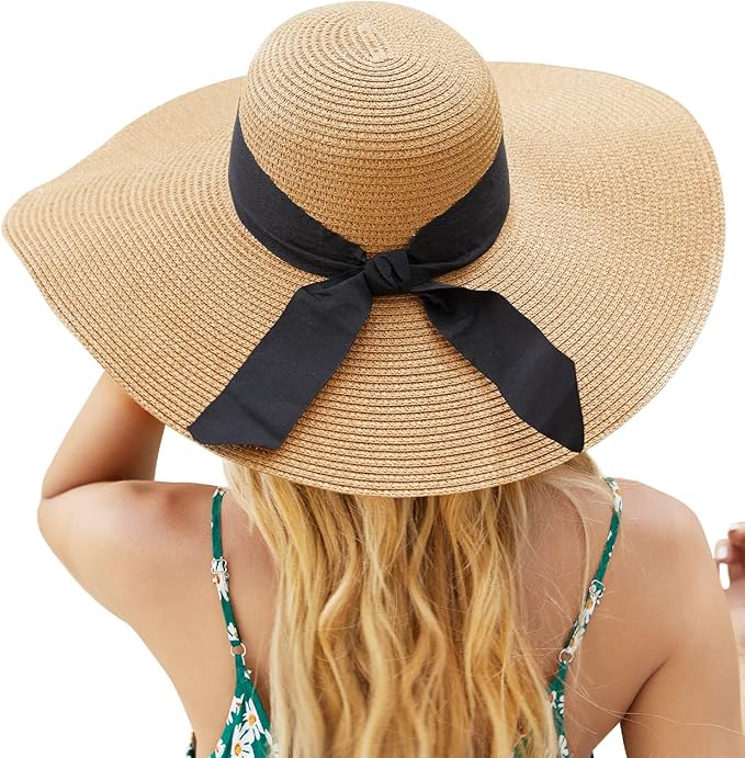 Beach Hat for Women, Wide Brim Sun Straw Hats for Women, Sun Hat Womens UPF 50+ UV Protection, Floppy Foldable Summer Hats