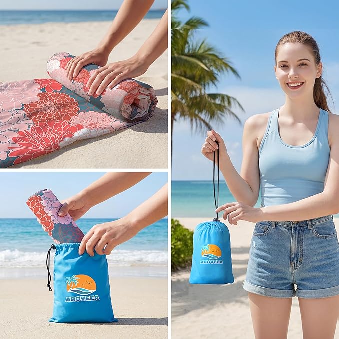 Aroveea Beach Blanket Waterproof Sandproof 1-7 Adult Oversized 78''X81''/10'X9' Lightweight Durable Compact Sand Free Beach Mat for Travel Camping Hiking Picnic Blanket