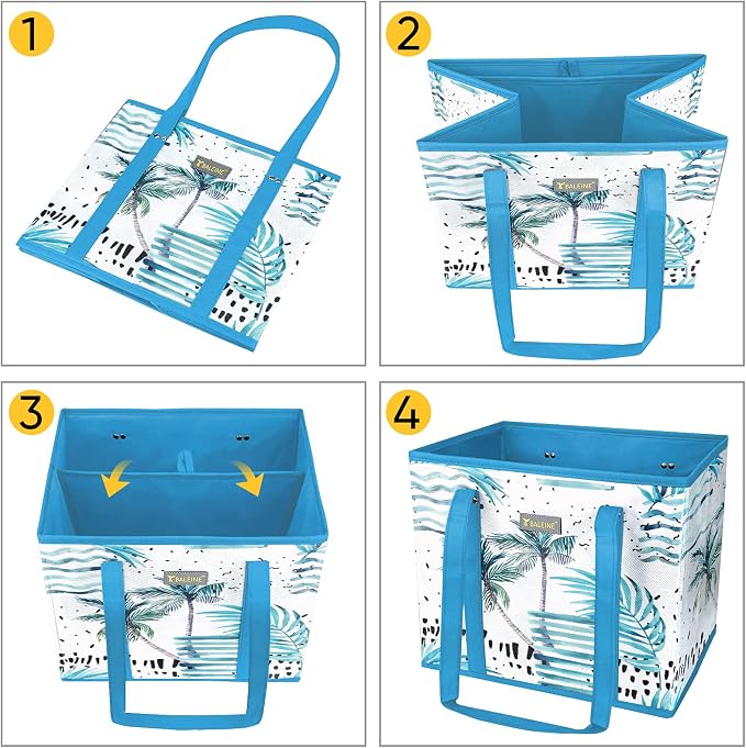 BALEINE 6Pk Reusable Grocery Bags, Foldable Shopping Bags for Groceries with Reinforced Bottom & Handles (Island Breeze)