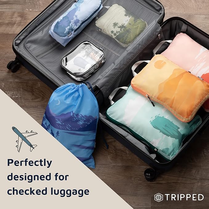 Large Compression Packing Cubes for Travel-Packing Cube Luggage Organizers 7 Piece Set for Checked Luggage-Ultralight, Expandable/Compression Bags by TRIPPED Travel Gear (Getaways)