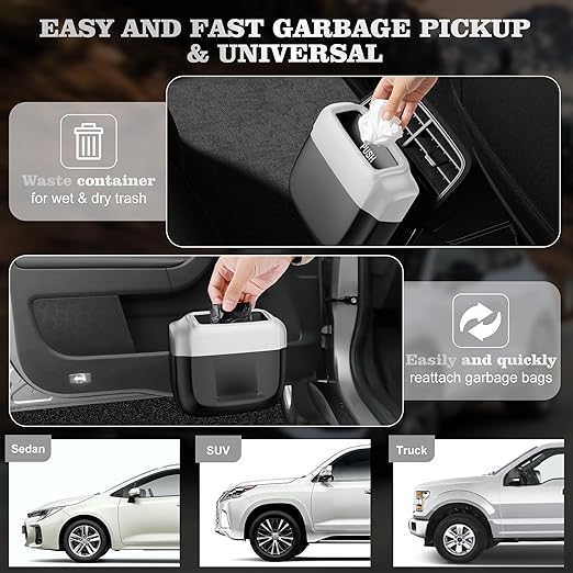 2 Packs Car Trash Can with Lid,Built-in Storage Garbage Bag,Leakproof Vehicle Trash,Car Accessories for Interior,Mini Garbage Bin for Automotive, Office, Kitchen,Bedroom,with 60pcs Trash Bags