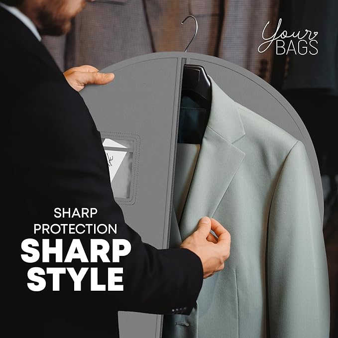 Your Bags Travel Garment Bag – Durable Zippered Single Suit Bag for Storage – Water-Resistant Clothes Cover - Hanging Garment Bags for Travel with ID Pocket – 40" x 24" - Grey (Pack of 3)