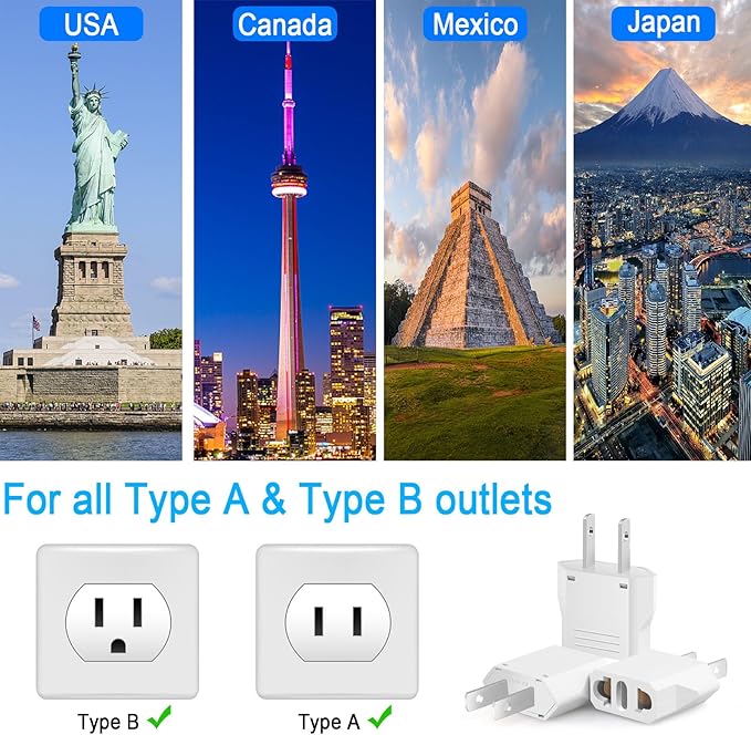 20 Pack European to US Plug Adapter, Type A Plug Adapter European to American, 220v to 110v Adapter Plug for Travel, Europe to USA Power Plug Converter, White