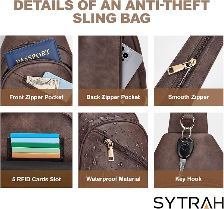 SYTRAH Anti Theft Sling Bag for Women, RFID Crossbody Purses Convertible Sling Backpack, Cross Body Purse Chest Bag